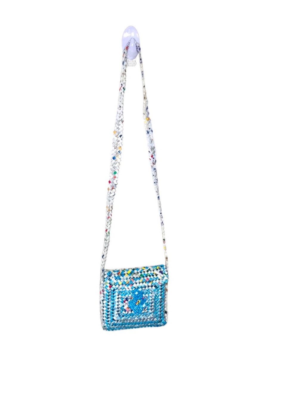 Recycled Magazine Woven Crossbody Bag Handmade Blue Eco Upcycled Purse